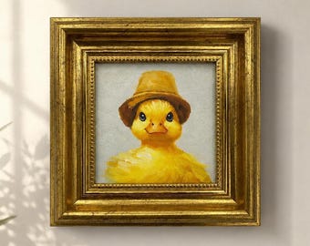 Original Oil Painting, Duck Wall Art, Nursery Wall Decor, Small Framed Canvas Art