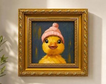 Original Oil Painting, Duck Wall Art, Nursery Wall Decor, Small Framed Canvas Art