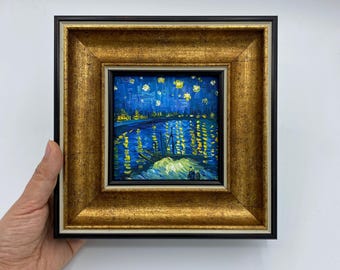 ヴィンセント・ヴァン・ゴッホ「星月夜」額入り、オリジナル絵画 4x6