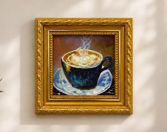 Original Oil Painting, Coffee Wall Art, Kitchen Wall Decor, Framed Art, Canvas Wall Art