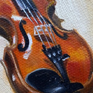 Original oljemålning, väggkonst för fiol, dekoration för musikrum, liten inramad canvastavla bild 7