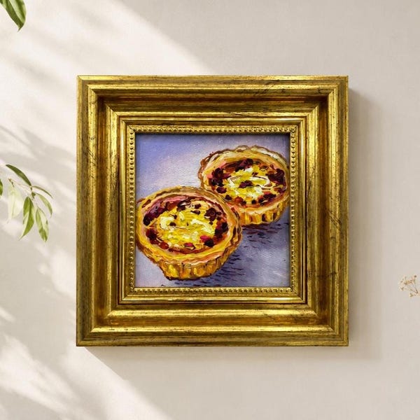 Original Oil Painting, Egg Tart Wall Art, Kitchen Wall Decor, Framed Art, Canvas Wall Art