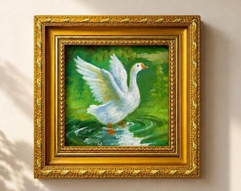 Original Oil Painting, Goose Wall Art, Nursery Wall Decor, Small Framed Canvas Art