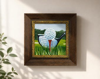 Original oljemålning, väggkonst för golfbollar, väggkonst för sporter, inramad konst, väggkonst på canvas