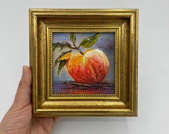 Original oljemålning, persikaväggkonst, köksväggdekor, inramad konst, canvastavla