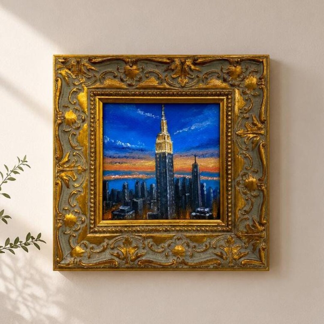 吉岡耕ニ　油彩empire state Bd Original Oil Painting, Empire State Building Wall Art, Cityscape