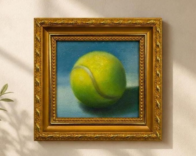 Original Oil Painting, Tennis Ball Wall Art, Sports Wall Art, Framed Art, Canvas Wall Art