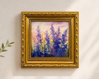 Original Oil Painting, Lavender Wall Art, Bedroom Wall Decor, Small Framed Canvas