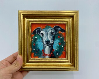 Original Oil Painting, Greyhound Dog Wall Art, Nursery Wall Decor, Small Framed Canvas