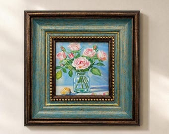 Original Oil Painting, Pink Rose Wall Art, Floral Wall Art, Framed Art, Canvas Wall Art