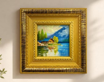 Original Oil Painting, Lake Cabin Wall Art, Landscape Wall Art, Framed Art, Canvas Wall Art