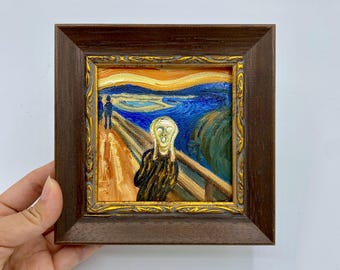 叫び - エドヴァルド・ムンクの手描き油絵複製、夕焼けの血のように
