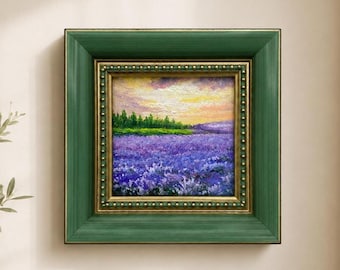 Original Oil Painting, Lavender Field Wall Art, Floral Wall Art, Framed Art, Canvas Wall Art