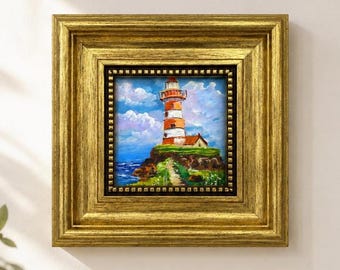 Original-Ölgemälde, Leuchtturm-Wandbild, Seestück-Wandbild, gerahmtes Kunstwerk, Leinwandbild