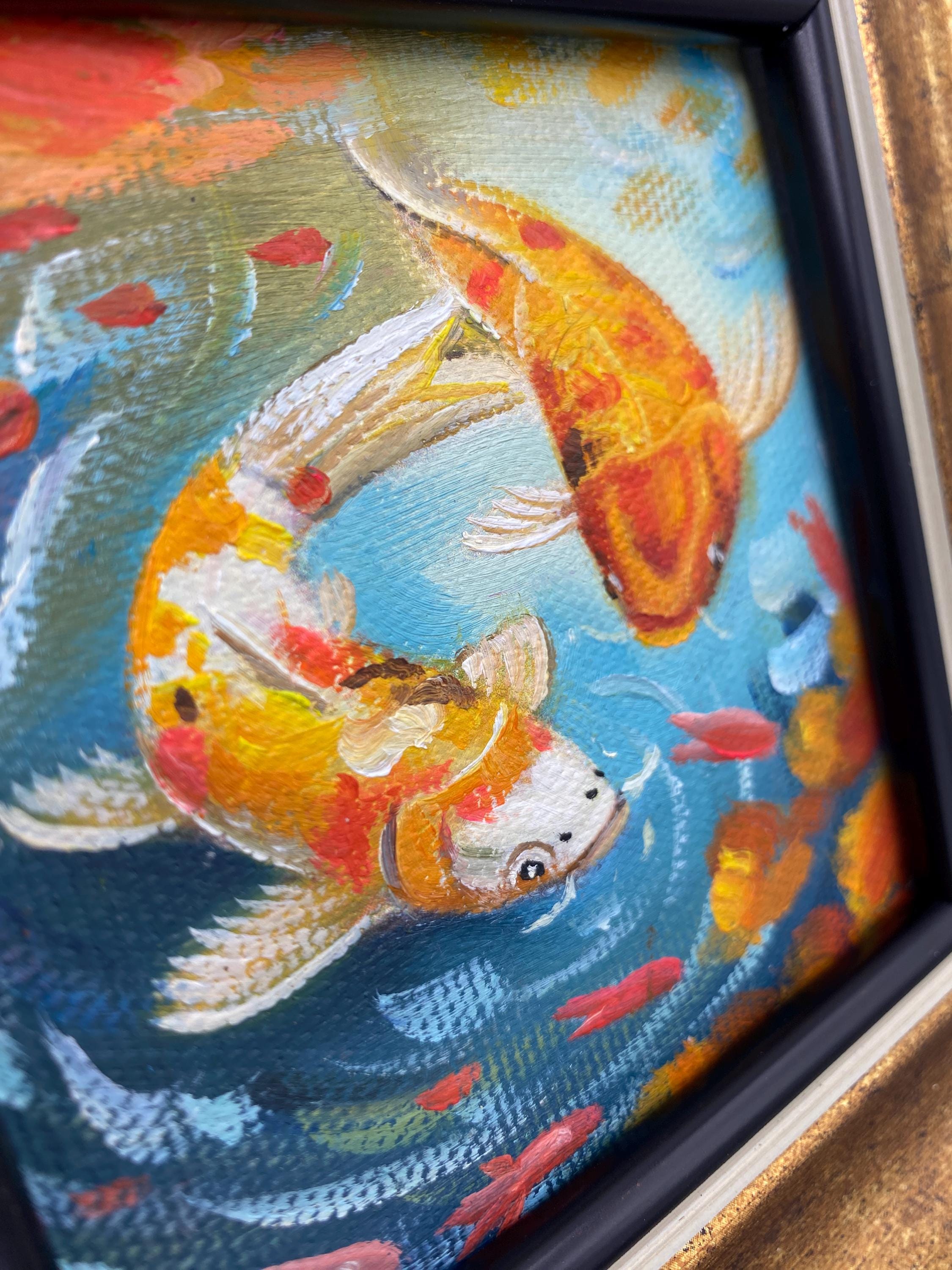 Original Oil Painting, Small Framed Original Art, 4x4 Inch Canvas