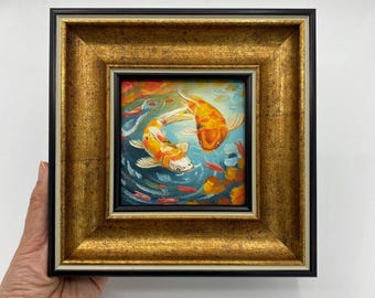 Original Oil Painting, Small Framed Original Art, 4x4 Inch Canvas