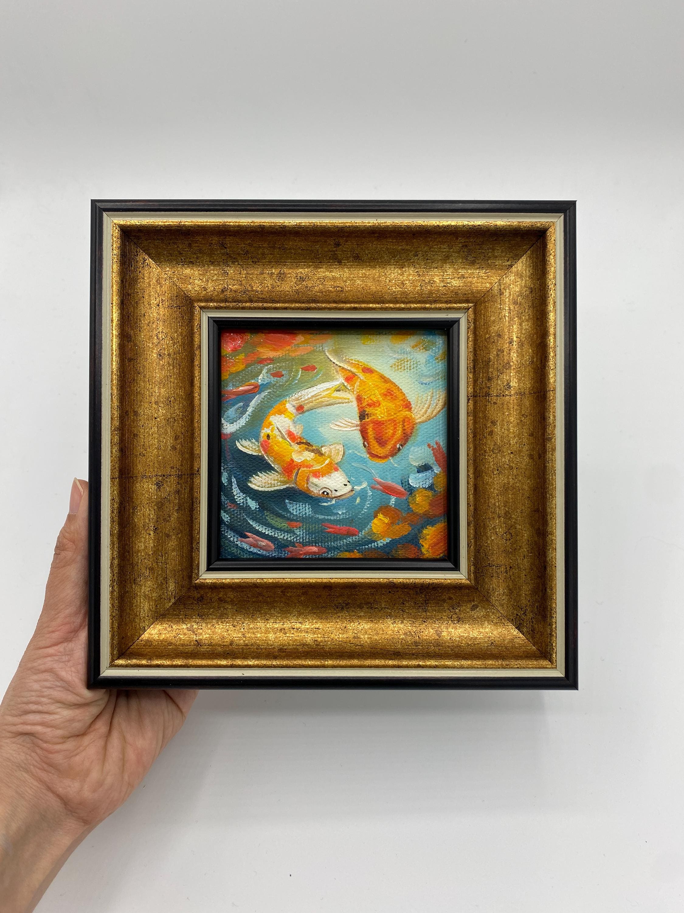 Original Oil Painting, Small Framed Original Art, 4x4 Inch Canvas