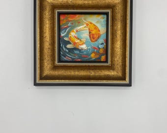 Original Oil Painting, Small Framed Original Art, 4x4 Inch Canvas