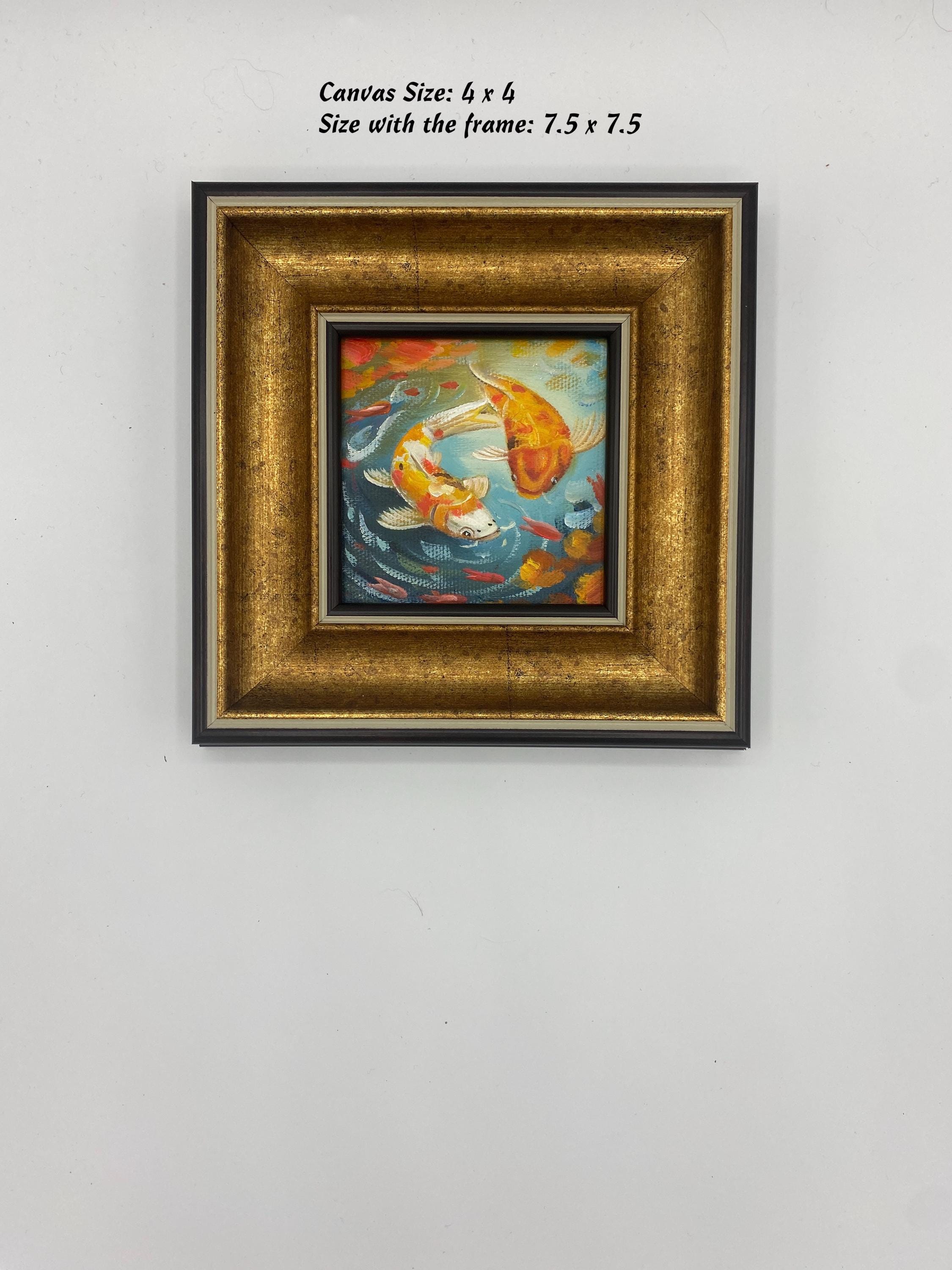 Original Oil Painting, Small Framed Original Art, 4x4 Inch Canvas