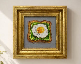 Original Oil Painting, Egg Toast Wall Art, Kitchen Wall Decor, Framed Art, Canvas Wall Art