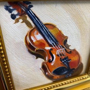 Original oljemålning, väggkonst för fiol, dekoration för musikrum, liten inramad canvastavla bild 6