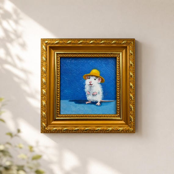 Original Oil Painting, Mouse Wall Art, Nursery Wall Decor, Framed Art, Canvas Wall Art