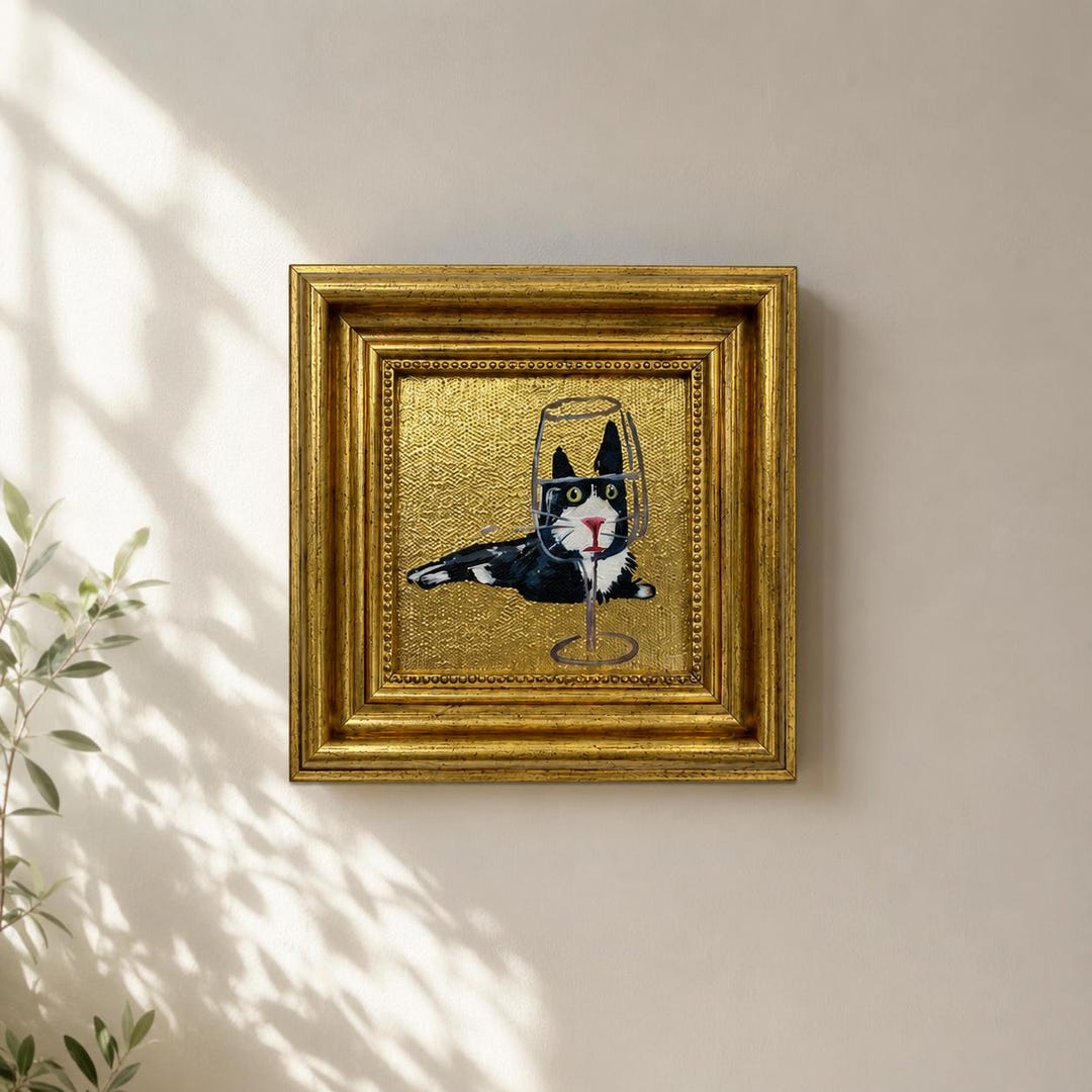 Original Oil Painting, Cat Canvas Wall Art, Framed Wall Decor, Small ...