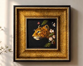 Original Oil Painting, Leopard Wall Art, Animal Wall Art, Framed Art, Canvas Wall Art