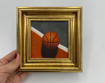 Original Oil Painting, Basketball Wall Art, Sports Wall Decor, Small Framed Canvas Art