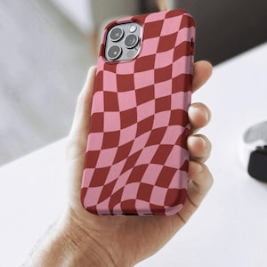 Checkered Phone Case - Red and Pink, Trendy, Protective iPhone Case
