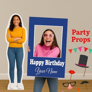 Custom Life-Size Cardboard Standee: Personalized Party Photo Prop with Selfie Frame