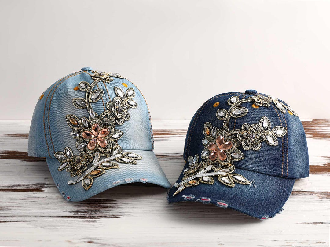 Embellished Rhinestone Hat, Bling Hat, Sparkly Hat, Denim Hat ...
