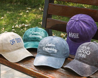 Personalized Text Embroidered Hat, Custom Logo Cap, Vintage Baseball Hat, Bachelorette Party, Bridal Party Hats, Gift For New Dad Mom