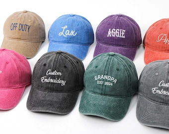 Personalized Embroidered Baseball Cap, Custom Text Logo, Unisex Vintage Hat
