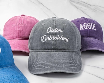 Custom Embroidered Vintage Baseball Cap, Personalized Text Hat