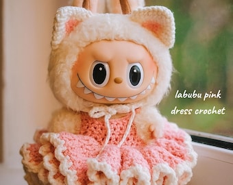 Labubu Pink Dress Crochet Doll Pattern,Labubu clothing Digital Design,Labubu outfit Gift Crochet, Crochet Amigurumi, Crochet outfit labubu