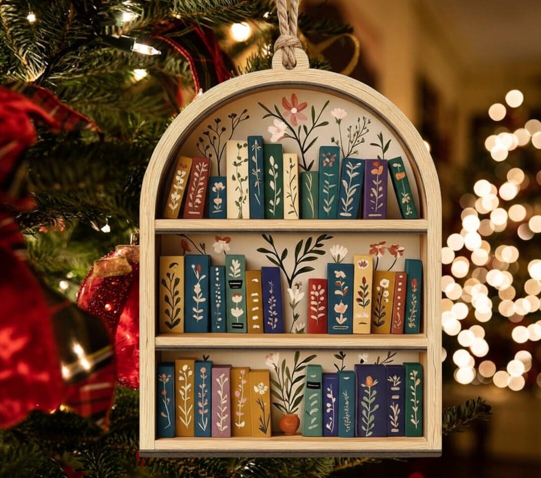 Floral Bookshelf Ornament, Hand Painted Book Lover Decoration, Colorful ...