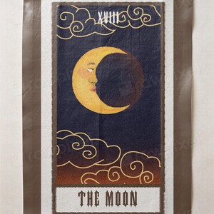 Der Mond Tarot Karte Poster | Mixed Media künstlerisches Wohndekor, Boho, spirituelles, ätherisches Geschenk