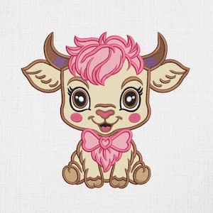 Highland Cow Applique, Cartoon, Machine Embroidery Design, Instant Download, jef, jpx, emd, exp, pes, vp3, vip, hus, pcs, xxx, csd, dst