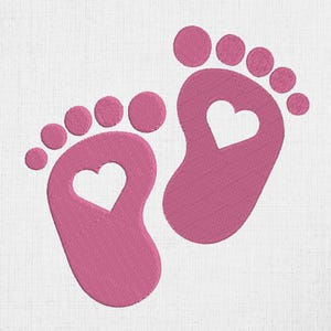 Baby Footprints Machine Embroidery Design: Hearts Detail (Instant Download, Multiple Sizes & Formats)