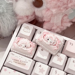 Söt handgjord 1.5U kanin hantverksmässig tangentbord, kawaii pastellrosa kokett tangentbord för mekaniskt tangentbord, anpassad Cherry MX-switchpresent till henne