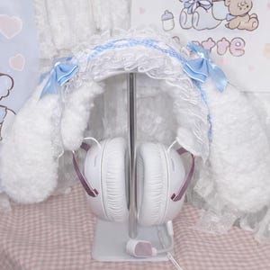 Copertura per cuffie Coquette Fluffy Blue Ribbon, accessorio per cuffie Kawaii Gamer Setup compatibile con AirPods Max, Sony XM5 e Hyper X, accessori per cuffie