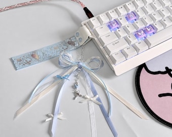 Kawaii Keyboard Charm Coquette Ribbon Bow, Pastel Desk Decor for Mechanical Keyboards, Cute Gamer Girl Setup Fairycore Accessories