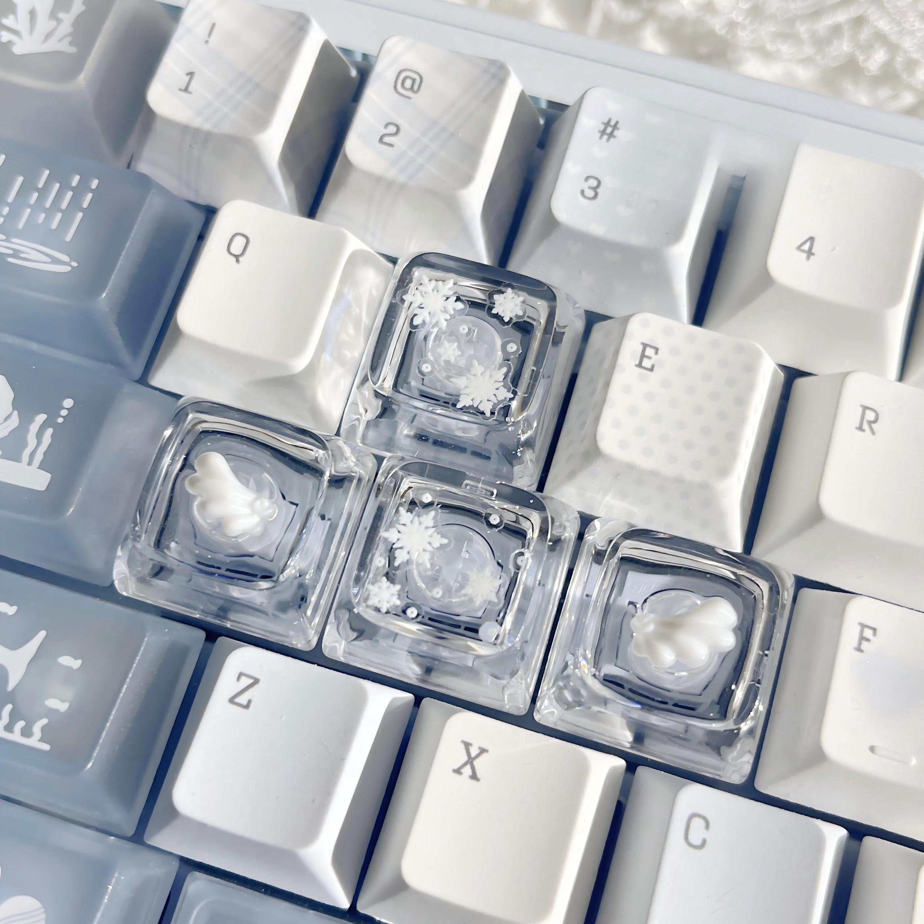 Kawaii Winter Snowflake Artisan Keycap, Clear Resin Angel Wing Keyboard ...