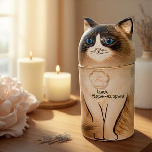 Urna para gatos: urna de cremación conmemorativa de cerámica personalizada para gatos / Recuerdo de cenizas personalizado / Regalo para la pérdida de una mascota