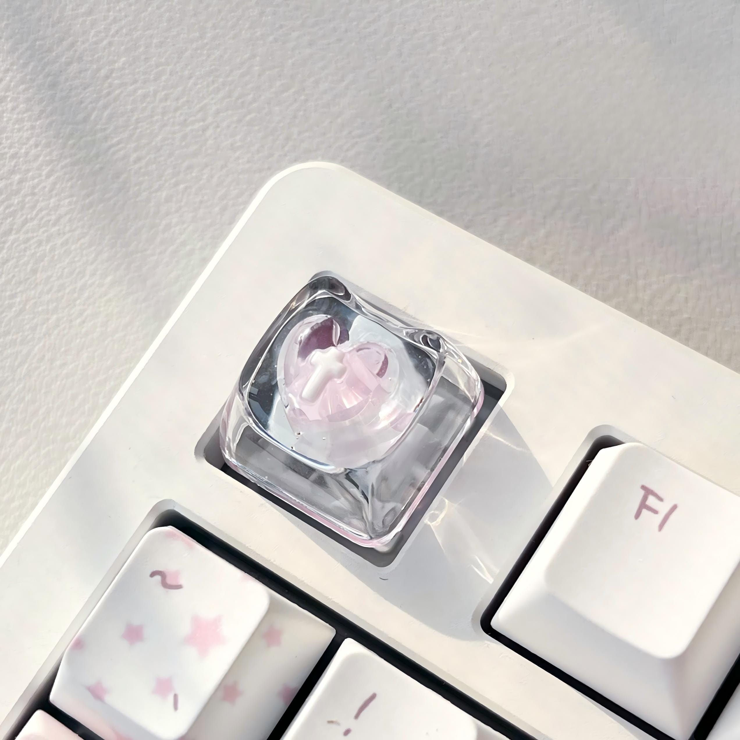 Goth Key Cap Set Pastel Goth Heart Cross Resin Artisan Keycap, Kawaii Coquette Streamer ...