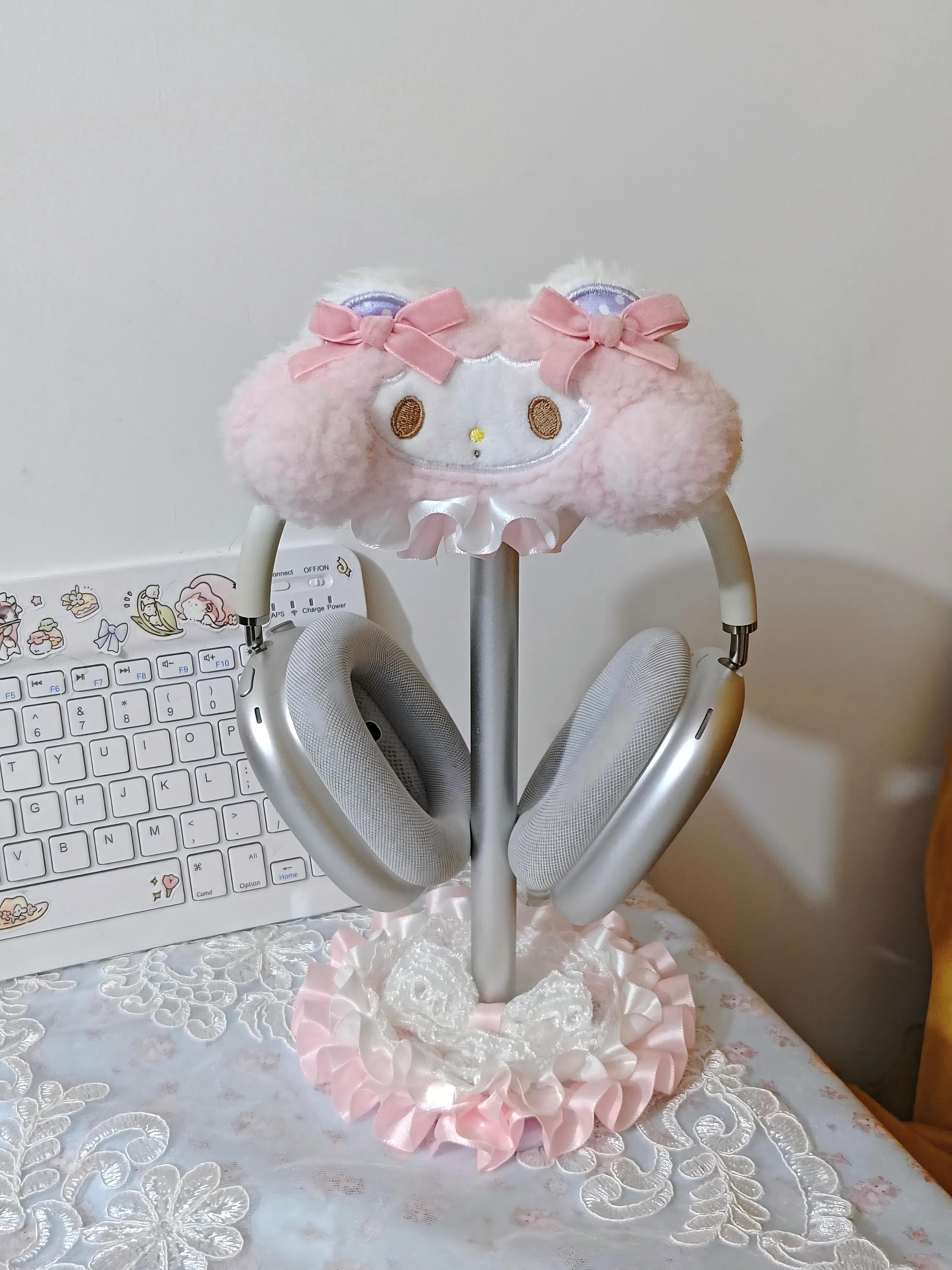 Pink Coquette Bunny Headphone Stand, Fluffy Plush Headset Holder ...