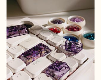 Crystal Foil Artisan Keycap, Glitter Resin Mechanical Keyboard Keycap, Kawaii Desk Setup Decor, Gamer Girl Streamer Gift,Cute Tech Accessory