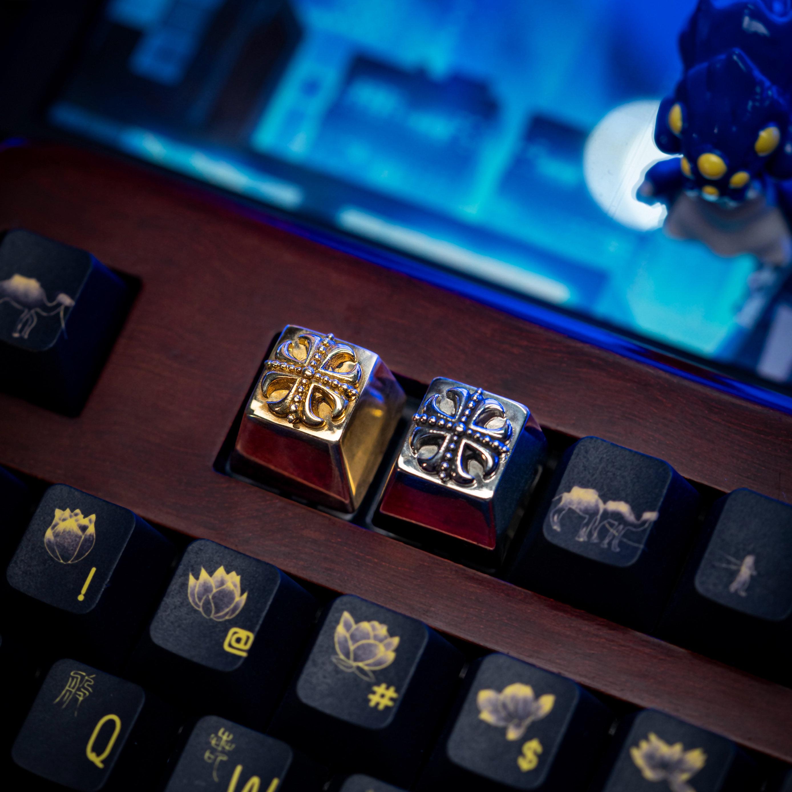 Goth Key Cap Set Gothic Cross Artisan Keycap Metal Vintage Silver Gold Keyboard ...