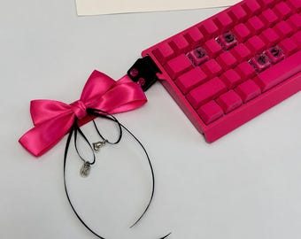 Hot Red Keyboard Bow Decor, Y2K Ribbon Charm for Mechanical Keyboard Setup